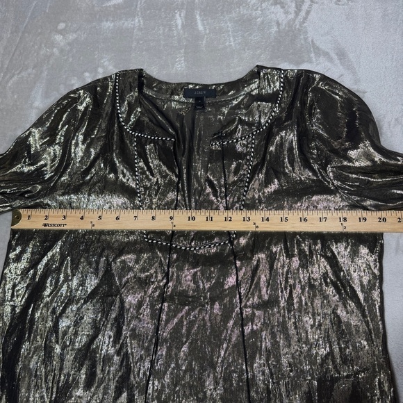 J.Crew Silk Metallic Blend Gold Shimmer Boho Long Sleeves Tunic Blouse Size 8 - Picture 10 of 16